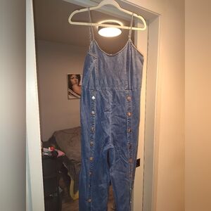 Jean spaghetti strap jumpsuit